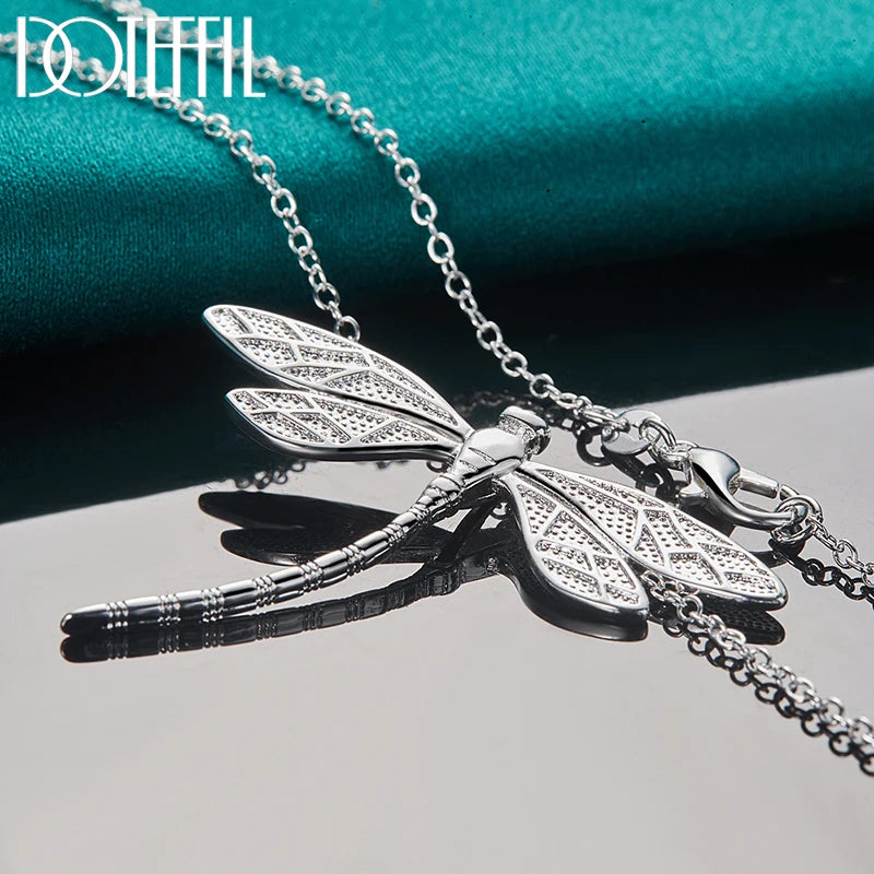 DOTEFFIL 925 Sterling Silver Dragonfly Pendant Necklace - 45 cm Chain for Women, Wedding & Party Jewelry