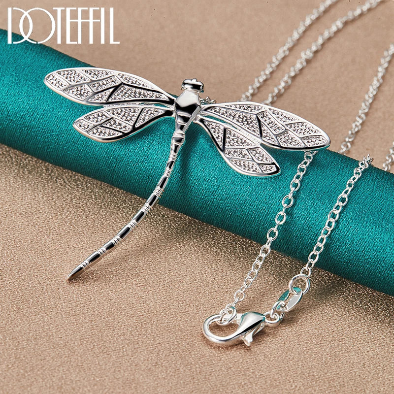 DOTEFFIL 925 Sterling Silver Dragonfly Pendant Necklace - 45 cm Chain for Women, Wedding & Party Jewelry