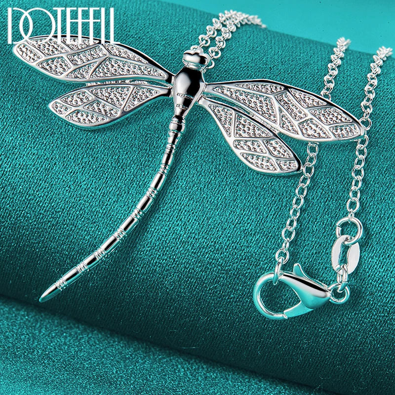 DOTEFFIL 925 Sterling Silver Dragonfly Pendant Necklace - 45 cm Chain for Women, Wedding & Party Jewelry