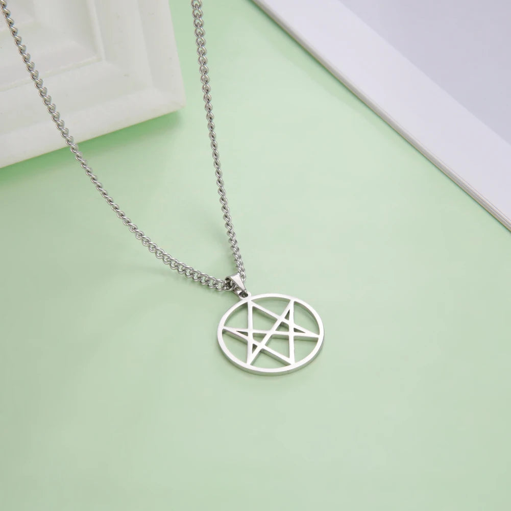 Dawapara Unicursal Hexagram Stainless Steel Necklace Religious Symbol Thelema Sacred Geometry Amulet Pendant Spiritual Jewelry