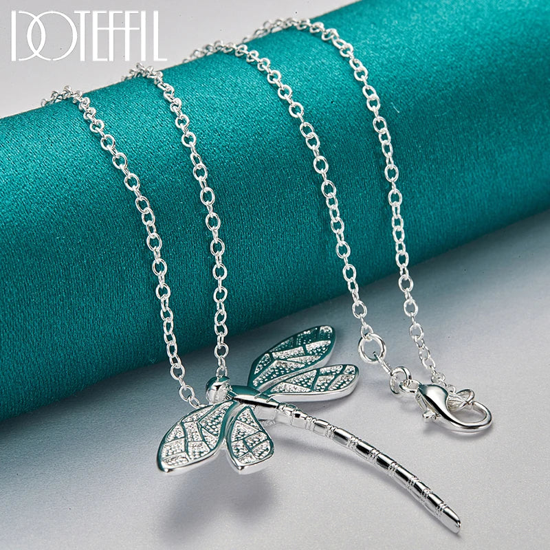 DOTEFFIL 925 Sterling Silver Dragonfly Pendant Necklace - 45 cm Chain for Women, Wedding & Party Jewelry