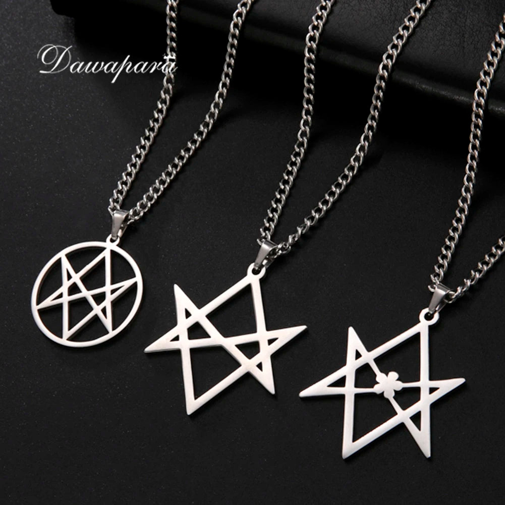 Dawapara Unicursal Hexagram Stainless Steel Necklace Religious Symbol Thelema Sacred Geometry Amulet Pendant Spiritual Jewelry