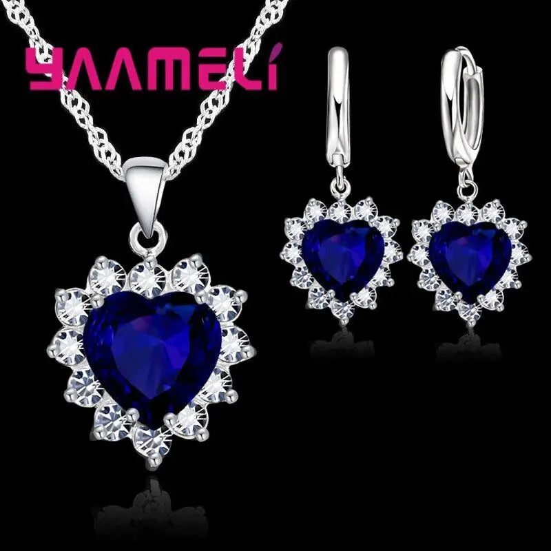 Elegant 925 Sterling Silver Jewelry Set – Heart CZ Stone Pendants & Earrings | LOVE Anniversary Gift