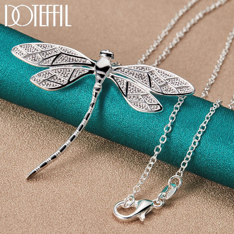 DOTEFFIL 925 Sterling Silver Dragonfly Pendant Necklace - 45 cm Chain for Women, Wedding & Party Jewelry