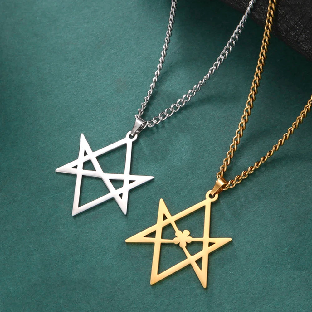 Dawapara Unicursal Hexagram Stainless Steel Necklace Religious Symbol Thelema Sacred Geometry Amulet Pendant Spiritual Jewelry