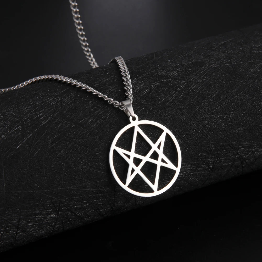 Dawapara Unicursal Hexagram Stainless Steel Necklace Religious Symbol Thelema Sacred Geometry Amulet Pendant Spiritual Jewelry