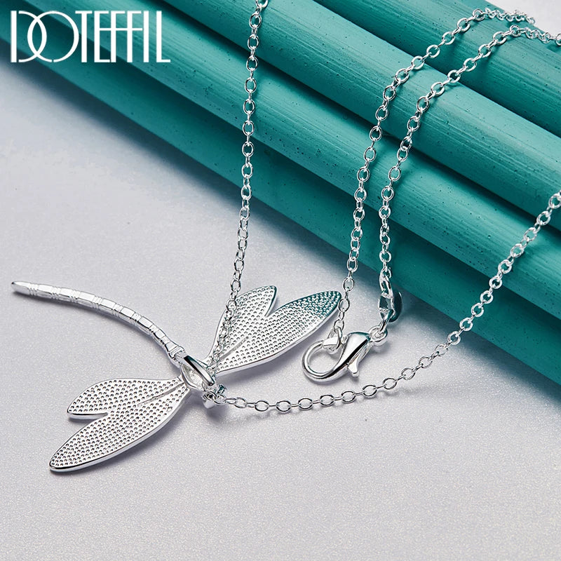 DOTEFFIL 925 Sterling Silver Dragonfly Pendant Necklace - 45 cm Chain for Women, Wedding & Party Jewelry