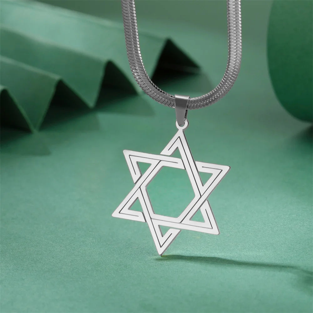 My Shape Star of David Pendant Necklace for Women - Vintage Stainless Steel Six-Pointed Star Choker