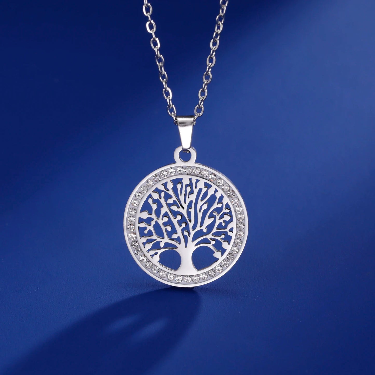 Skyrim Tree of Life Necklace for Women - Stainless Steel Gold Color, Clear Zircon Round Pendant, Luxury Wedding Gift