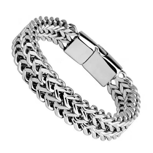 HNSP 10MM Stainless Steel Bracelet for Men – Hidden Lock, Hand Chain, 19/21/23CM Sizes