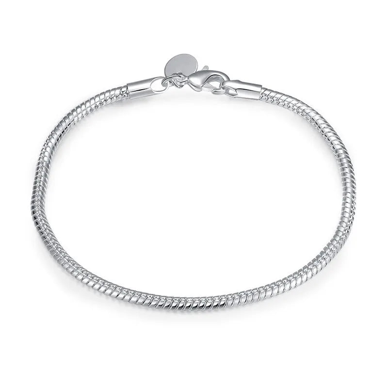 Elegant 925 Sterling Silver 3mm Snake Chain Bracelet - 20cm for Women & Men | Fashion Party & Wedding Gift