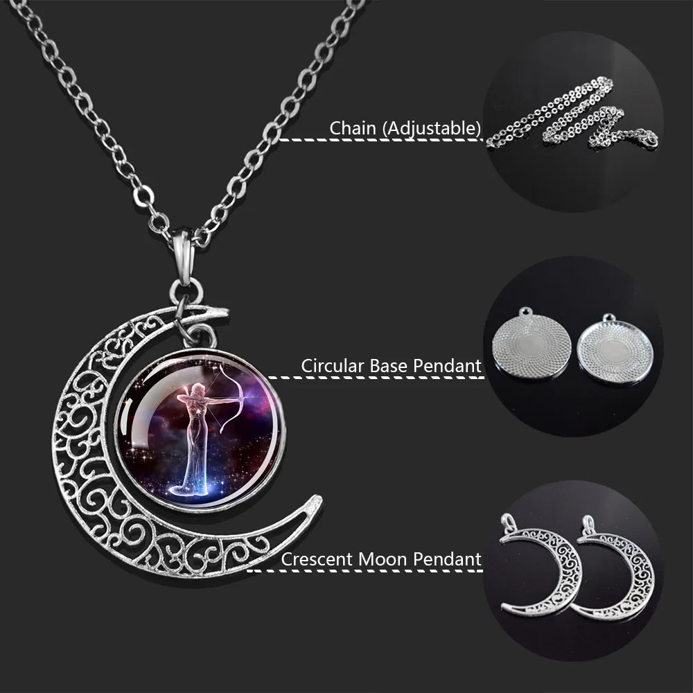 Luminous 12 Constellation Glass Dome Pendant Necklace – Glow in the Dark Zodiac Sign Jewelry for Men &amp; Women