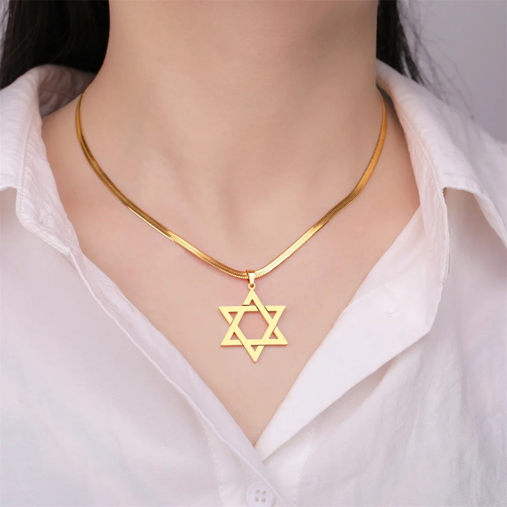 My Shape Star of David Pendant Necklace for Women - Vintage Stainless Steel Six-Pointed Star Choker