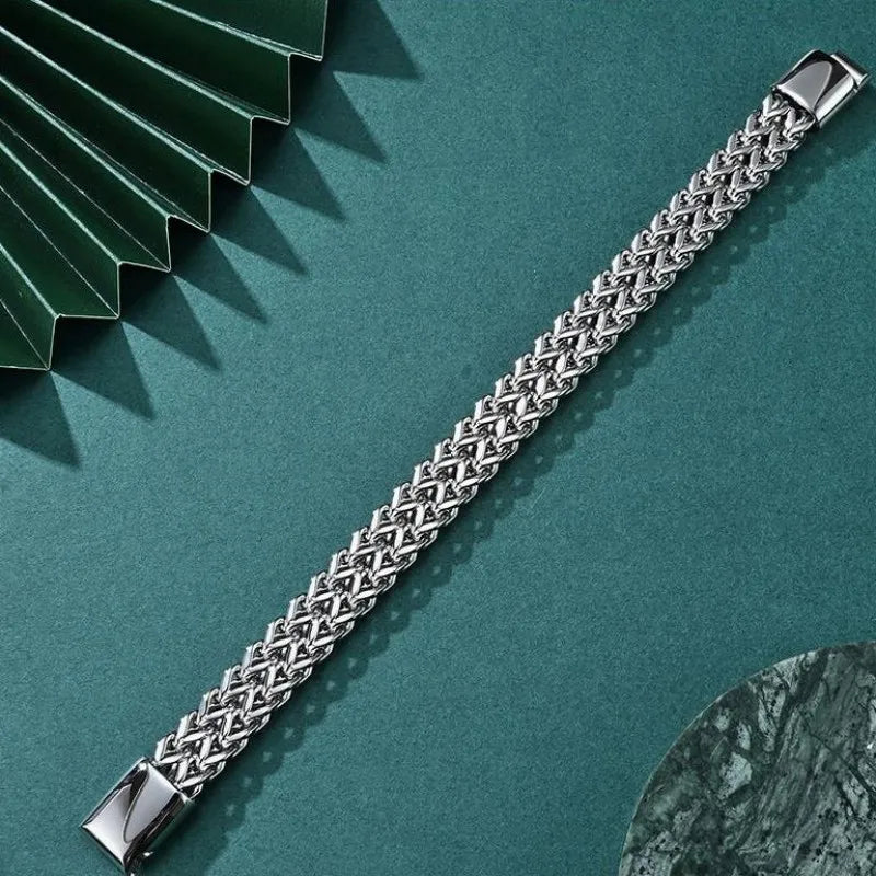 HNSP 10MM Stainless Steel Bracelet for Men – Hidden Lock, Hand Chain, 19/21/23CM Sizes