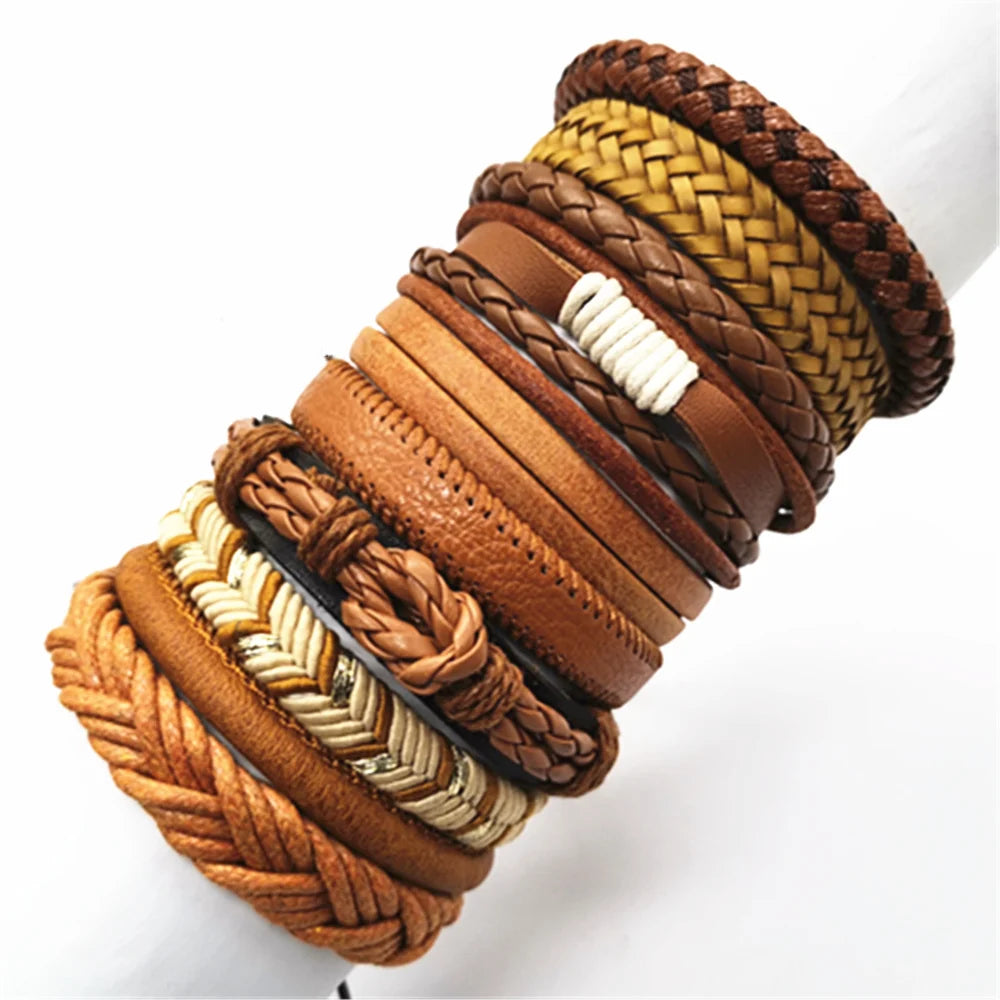 Men's & Women's Leather Bracelet Set (10 Pcs) | Fashion Wrap & Woven Design