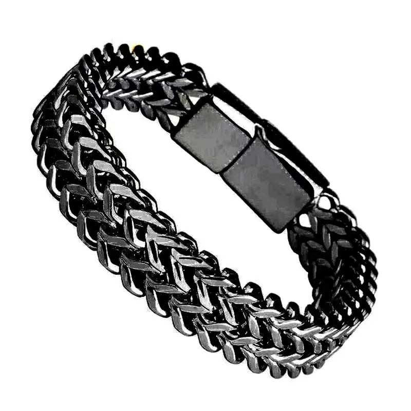 HNSP 10MM Stainless Steel Bracelet for Men – Hidden Lock, Hand Chain, 19/21/23CM Sizes