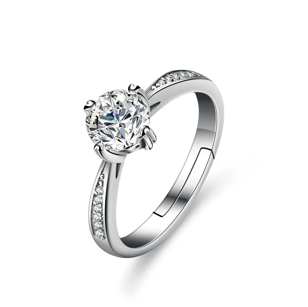 Eternal Glow Moissanite Ring -  925 Sterling Silver Ring – 1 Carat Moissanite, Palladium Setting with Zircon, Romantic Four-Claw Design