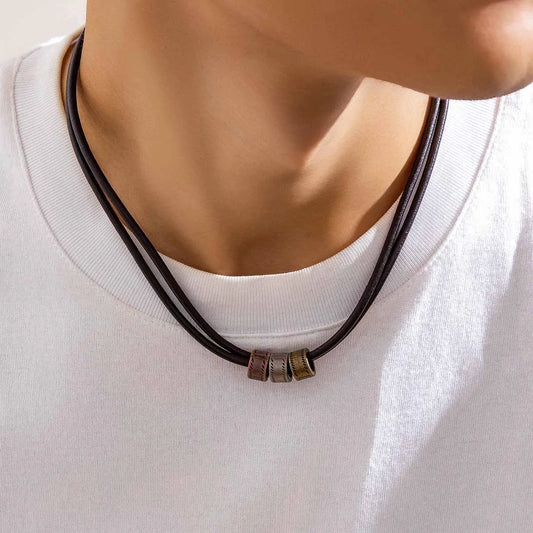 Timeless Edge: Vintage PU Leather Choker with Metal Beads – Trendy Men's Necklace, Perfect Gift.