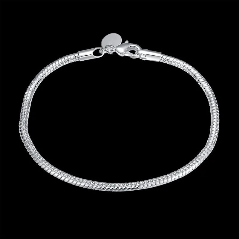 Elegant 925 Sterling Silver 3mm Snake Chain Bracelet - 20cm for Women & Men | Fashion Party & Wedding Gift