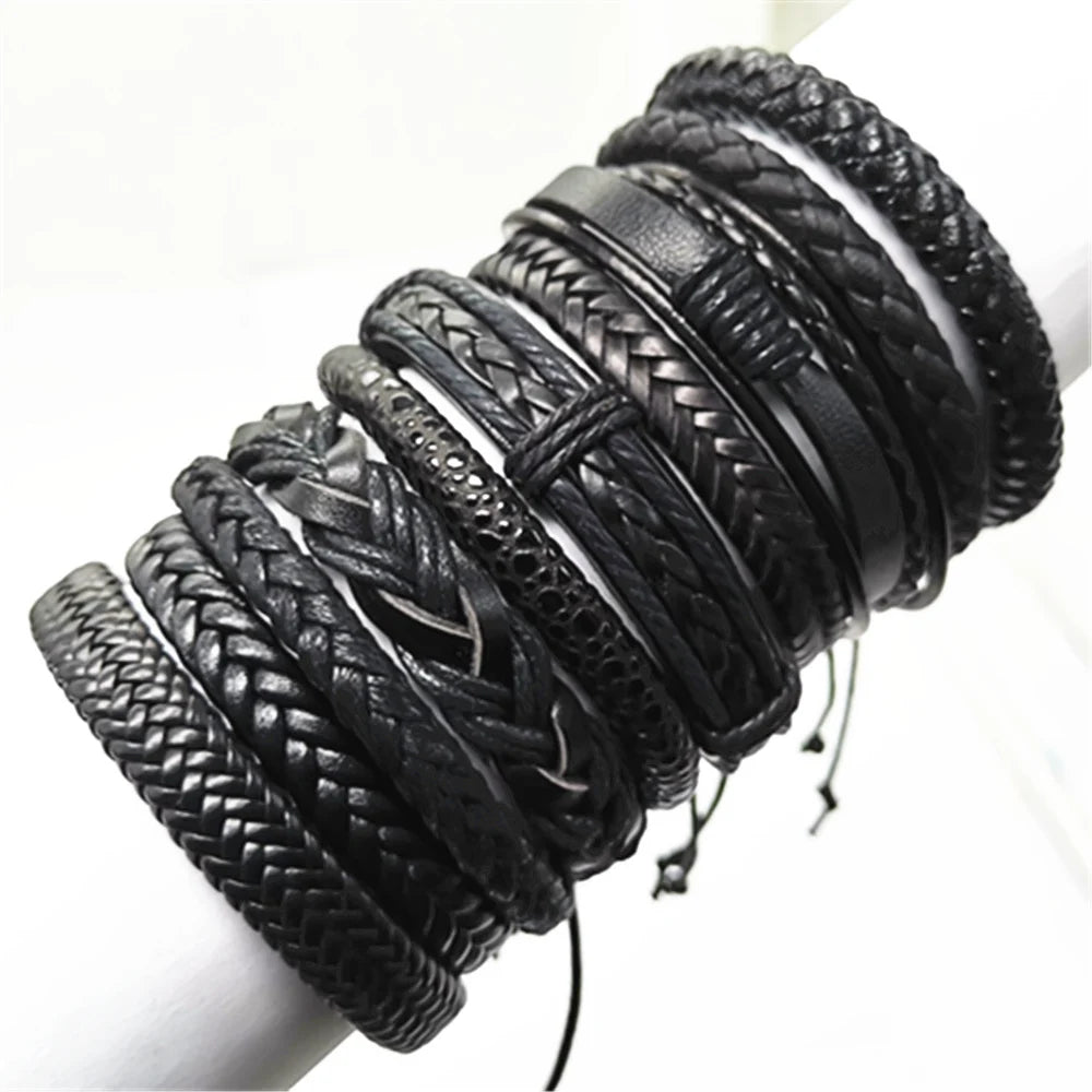 Men's & Women's Leather Bracelet Set (10 Pcs) | Fashion Wrap & Woven Design