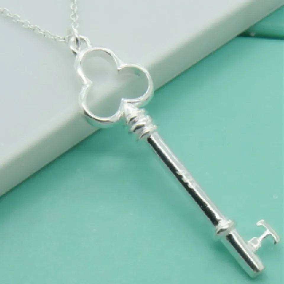 BABYLLNT 925 Sterling Silver Crystal Heart Key Pendant Necklace - Silver Fashion Jewelry for Women