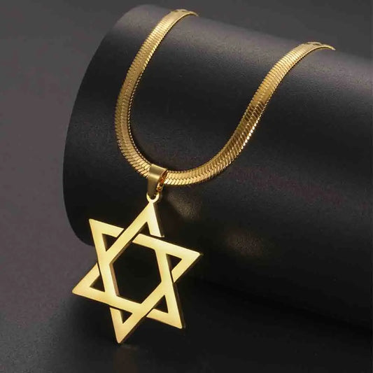 My Shape Star of David Pendant Necklace for Women - Vintage Stainless Steel Six-Pointed Star Choker