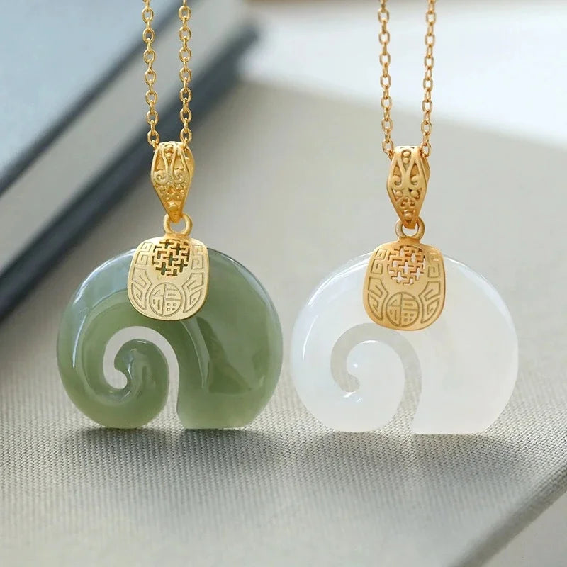 Graceful Charm: Hetian Jade Elephant Necklace with 18K Gold Plated Chain