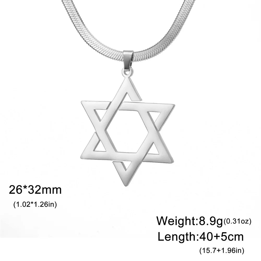 My Shape Star of David Pendant Necklace for Women - Vintage Stainless Steel Six-Pointed Star Choker