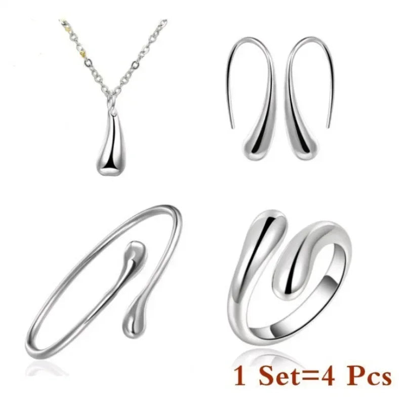 4-Piece Jewelry Set: Simple Ring, Necklace, Bracelet, Earrings – Elegant Teardrop Design for Women, Perfect for Engagements and Fashion