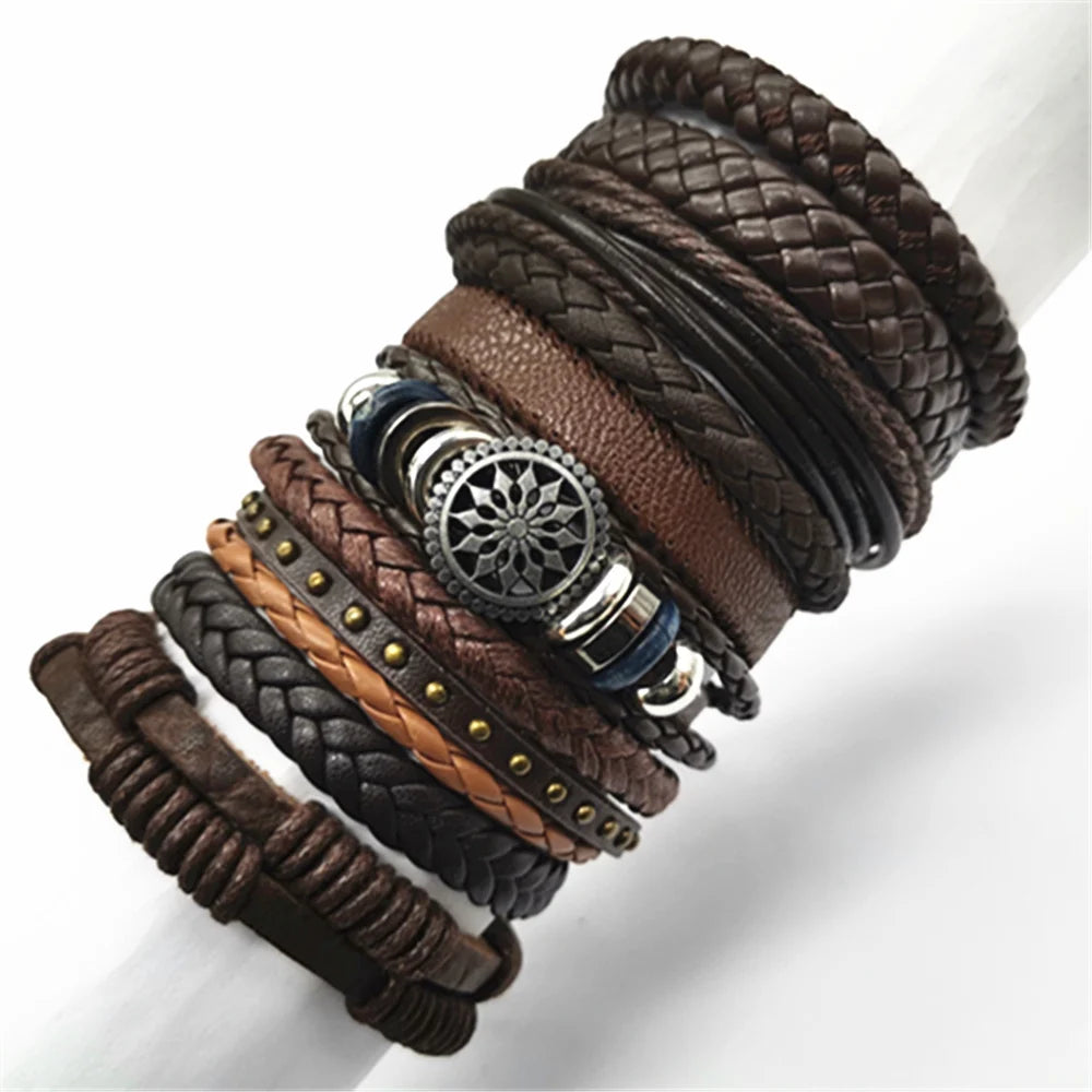 Men's & Women's Leather Bracelet Set (10 Pcs) | Fashion Wrap & Woven Design