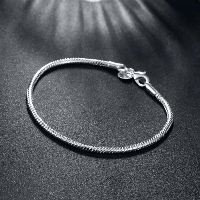 Elegant 925 Sterling Silver 3mm Snake Chain Bracelet - 20cm for Women & Men | Fashion Party & Wedding Gift