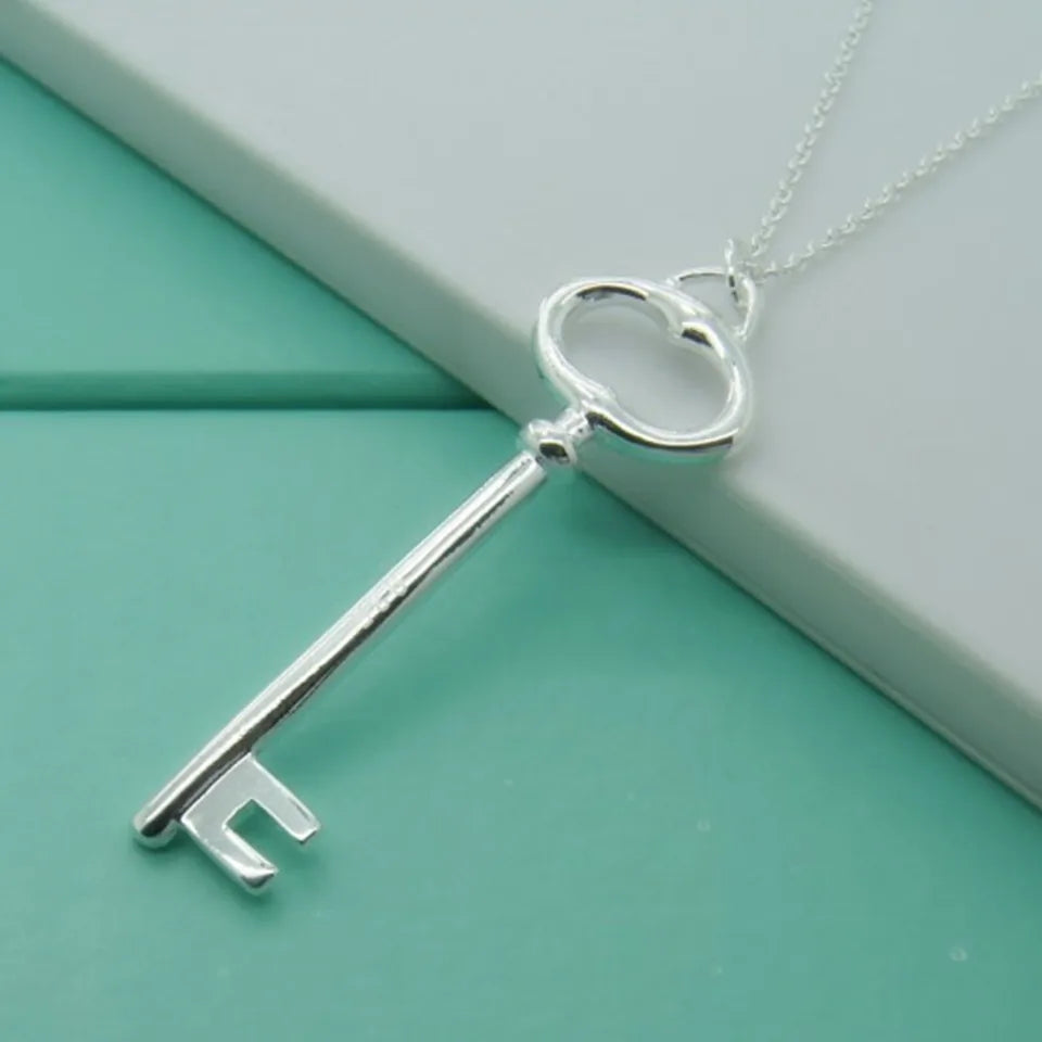 BABYLLNT 925 Sterling Silver Crystal Heart Key Pendant Necklace - Silver Fashion Jewelry for Women