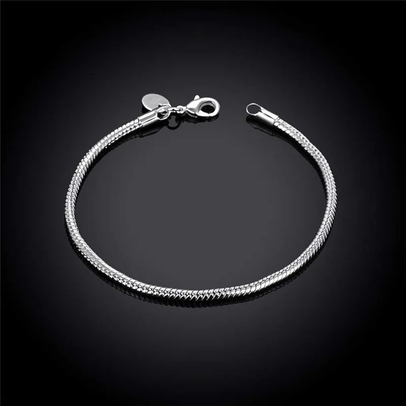 Elegant 925 Sterling Silver 3mm Snake Chain Bracelet - 20cm for Women & Men | Fashion Party & Wedding Gift