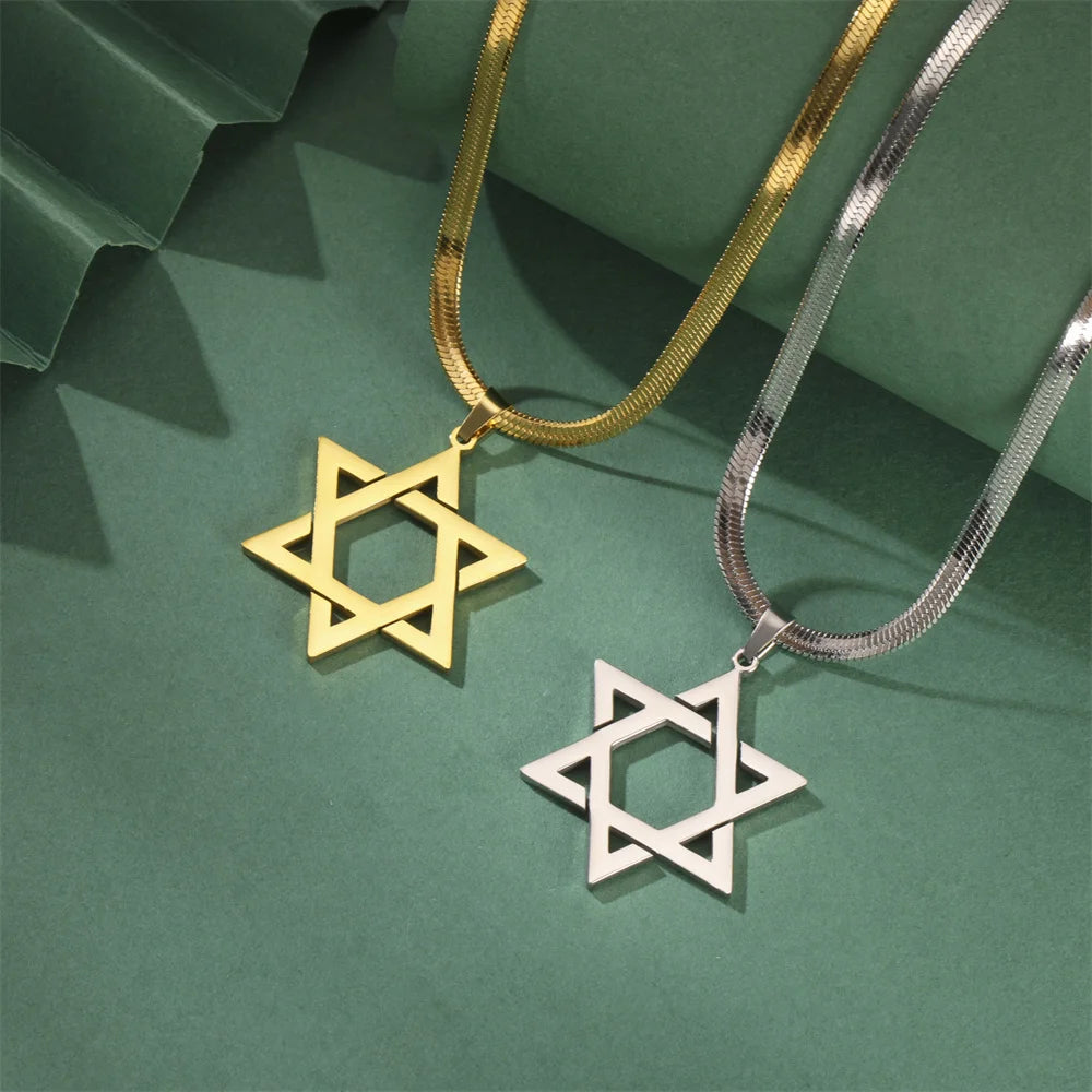 My Shape Star of David Pendant Necklace for Women - Vintage Stainless Steel Six-Pointed Star Choker