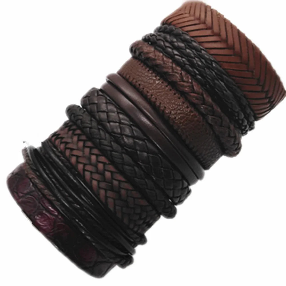 Men's & Women's Leather Bracelet Set (10 Pcs) | Fashion Wrap & Woven Design