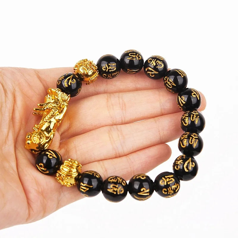 Pixiu Bracelet, Ring & Necklace Set - Feng Shui Obsidian Beads for Wealth & Good Luck