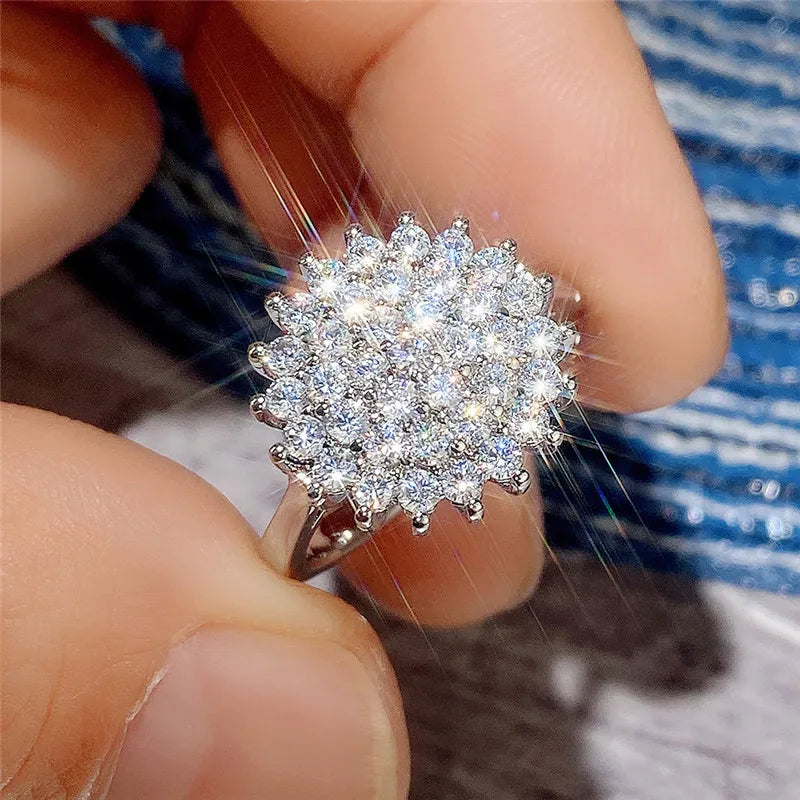 925 Sterling Silver Women's Ring - Luxury Flower Design with AAA CZ Inlay, High-Quality Fashion Wedding Band Jewelry - Limited Stock