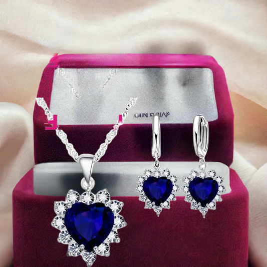 Elegant 925 Sterling Silver Jewelry Set – Heart CZ Stone Pendants & Earrings | LOVE Anniversary Gift